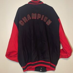 Men’s Vintage Champion Varsity Jacket 2XL Button Up, Black and Red